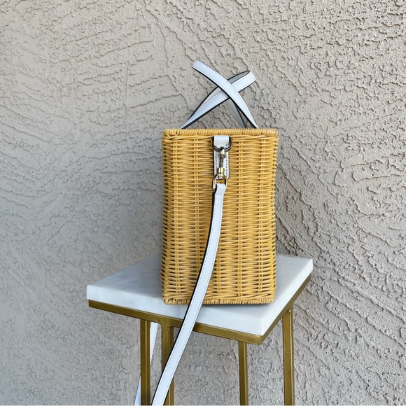 KATE SPADE Wicker Rattan Lemon Zest Printed Woven Picnic Satchel Box Bag - Picture 12 of 16